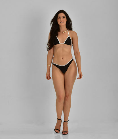 Black with white binding Aura Triangle Bikini set