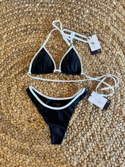 Black with white binding Aura Triangle Bikini set