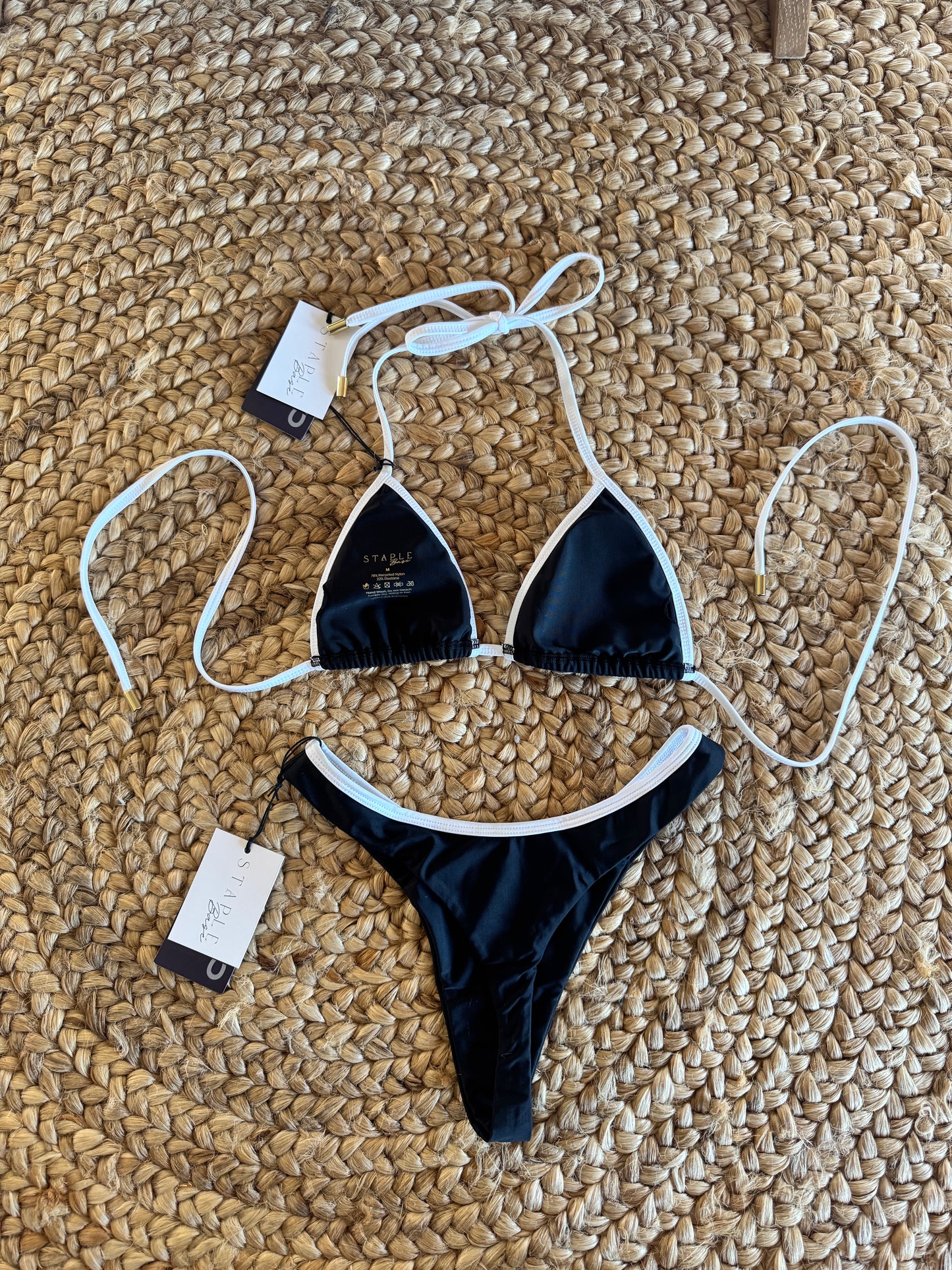 Black with white binding Aura Triangle Bikini set